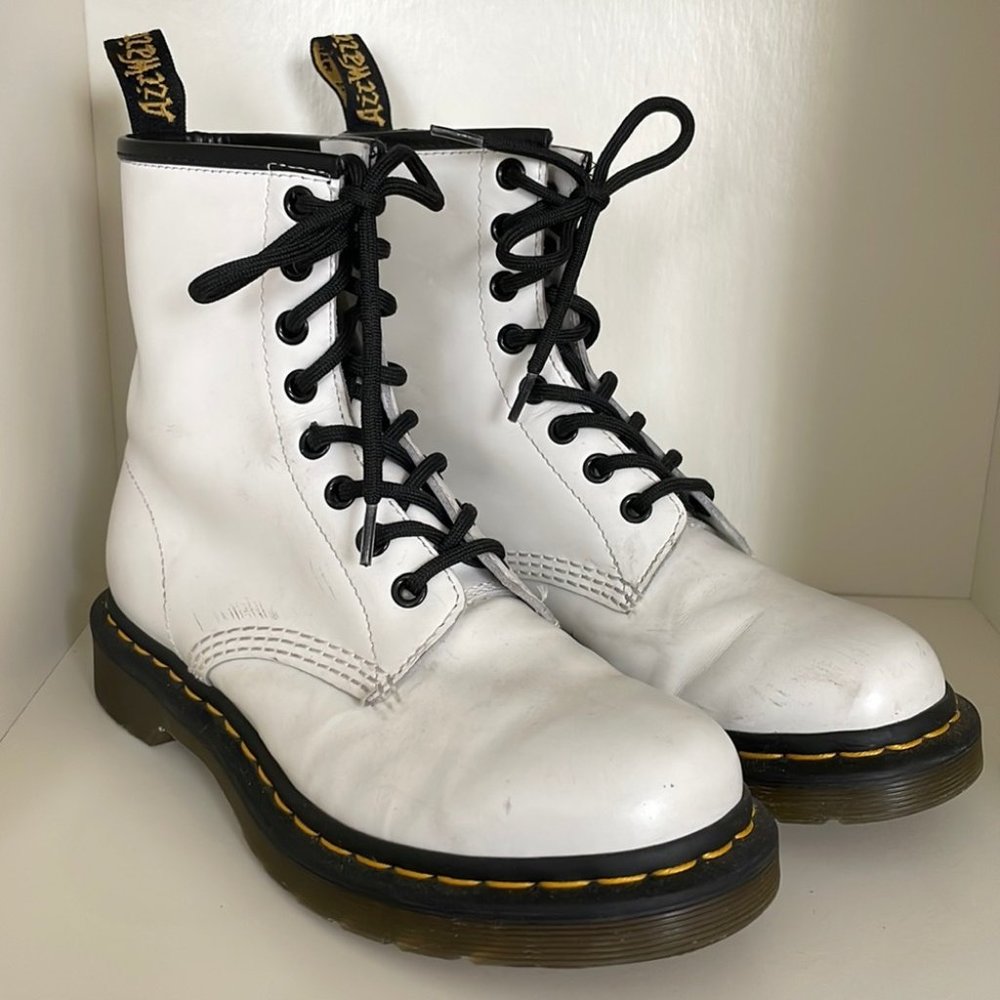 Dr. Martens 1460 Leather Lace Up Combat Boots in White